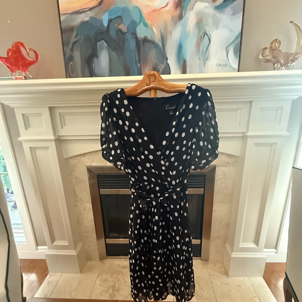 Connected Apparel Size 4 Black & White Polka Dot Dress with Belt